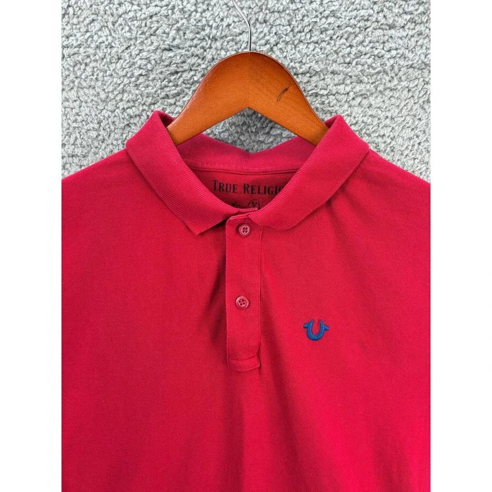 True Religion Buddha Logo Short Sleeve Polo Shirt Mens XL Red Casual Golf Pique